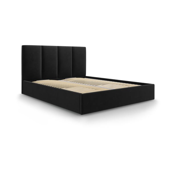 Mustaga polsterdatud kaheinimese voodi, millel on riiulid 160x200 cm Juniper - Mazzini Beds