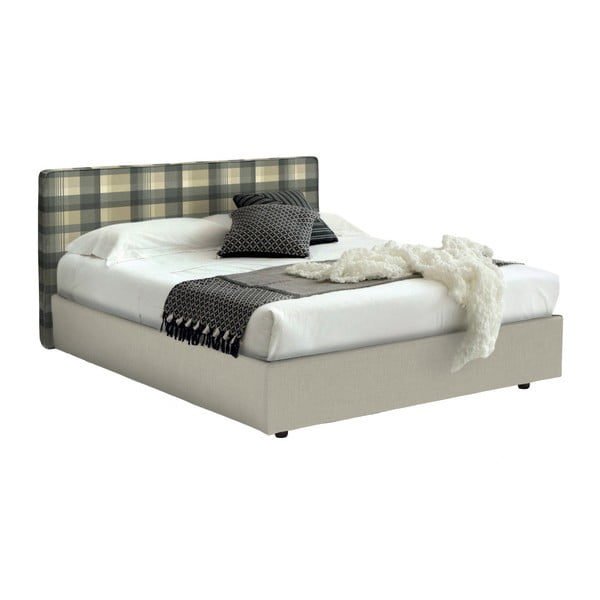 Krémová  dvoulůžková postel s úložným prostorem a kostkovaným potahem 13Casa Ninfea, 160 x 190 cm