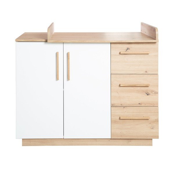 Valge tammespoonist mähkimisalusega laste kummut 118x103x79 cm Lion - Roba