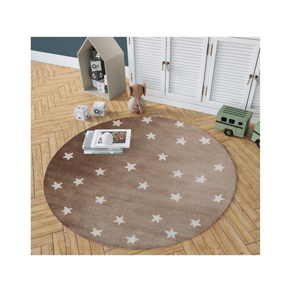 Hnědý kulatý koberec s hvězdami KICOTI Stars, ø 80 cm-image-2