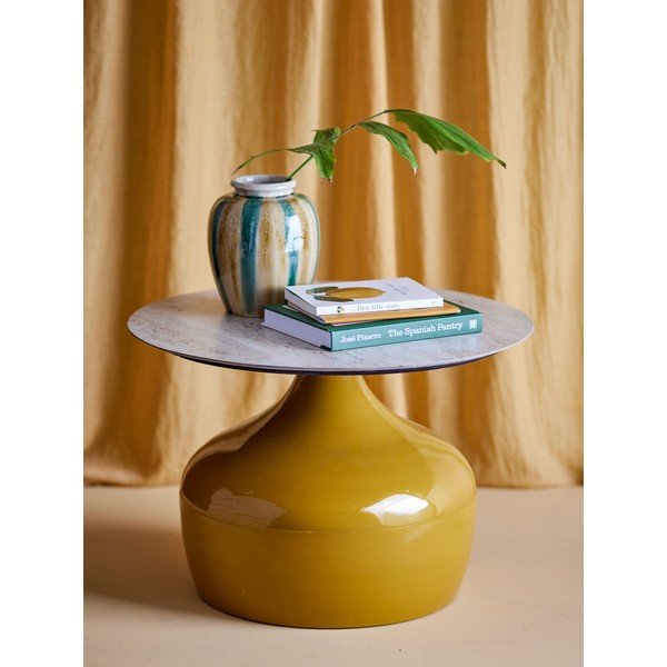 Kollane ümmargune kohvilaud keraamilise pealispinnaga ø 60 cm Lecco - Bloomingville-image-1