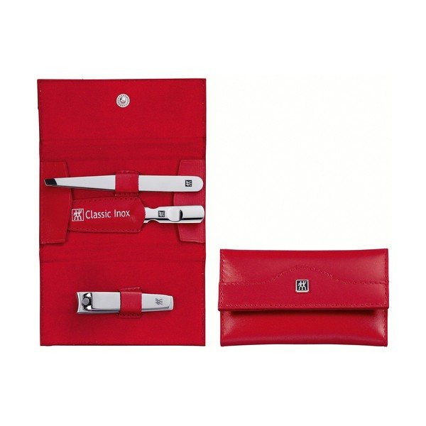 Manikúra v červeném koženém pouzdře, 3 ks