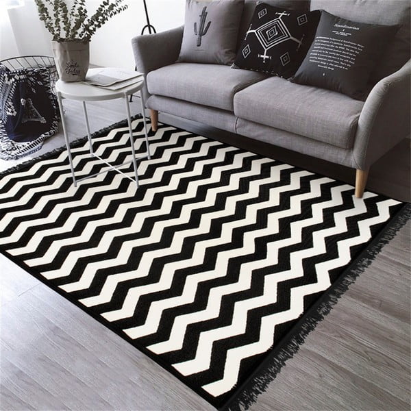 Must-valge kahepoolne vaip Zig Zag 80 x 150 cm - Cihan Bilisim Tekstil-image-1