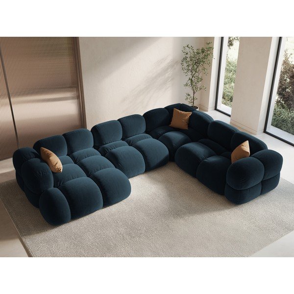  Tumesinine sametist nurgadiivan (parem nurk/U-kujuline) Loretto – Cosmopolitan Design-image-1