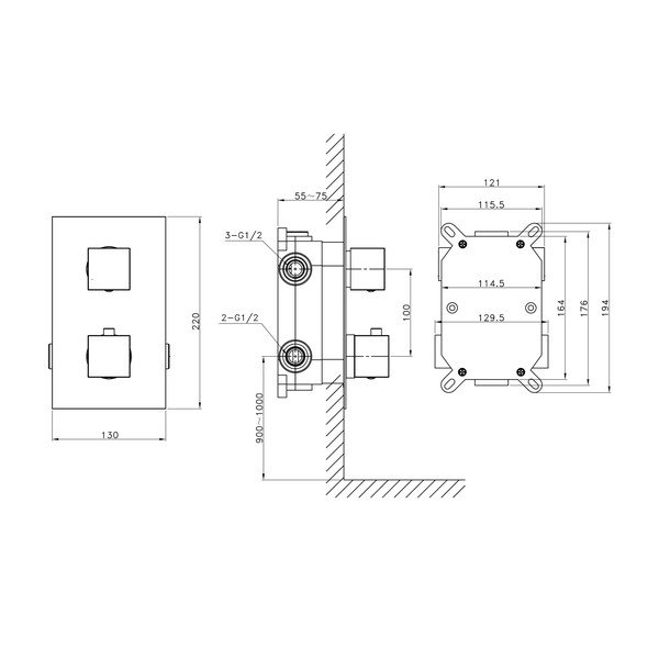 Hõbe dušisegisti (3 väljundit) Latus - Sapho-image-3