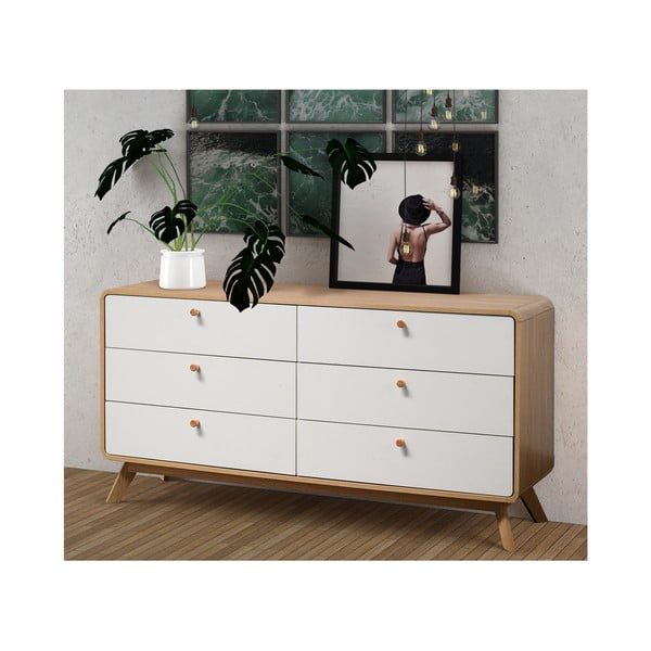 Valge madal tammedekooriga kummut 150x74 cm Caitlin - Støraa-image-3