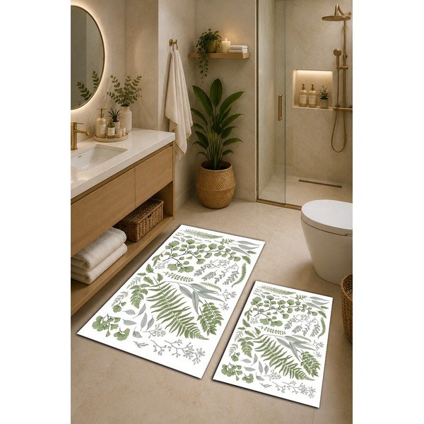 Rohelised/beežid vannitoamatid komplektis (2 tk), 60x100 cm Floral - Mila Home-image-1
