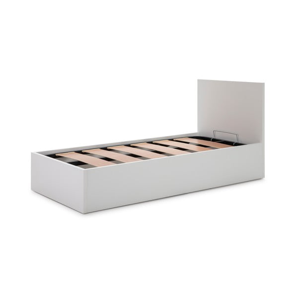 Valge voodi koos hoiuruumiga ja restiga 90x190 cm Kronos - Marckeric-image-2