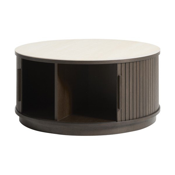 Ümmargune kohvilaud keraamilise pealispinnaga tumedas naturaalses värvitoonis, ø 85 cm Enna - Unique Furniture-image-1