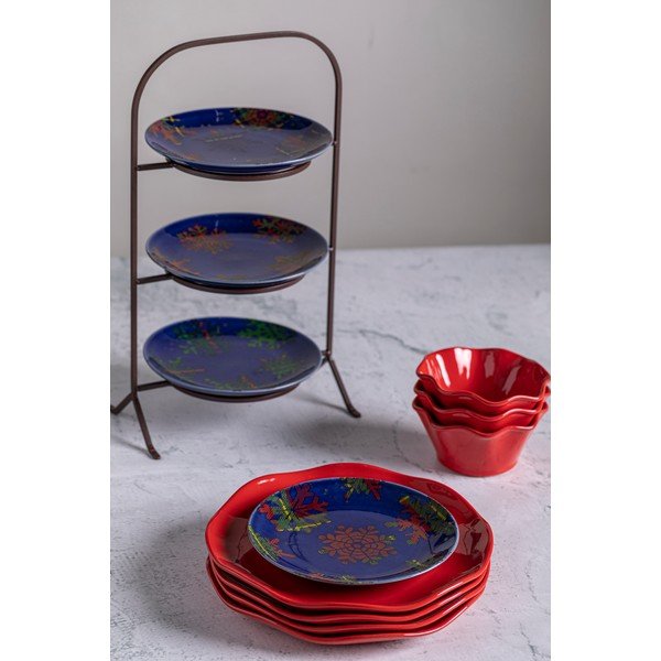 4 taldriku komplekt, sini-punased kivitooted, ø 21,6 cm. Snowflake - Casafina-image-1