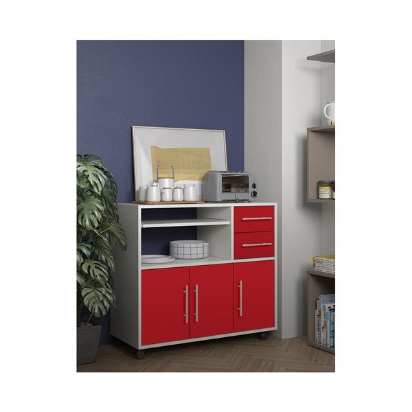 Červeno-bílý pojízdný kuchyňský úložný prostor s policemi TemaHome Marius-image-4