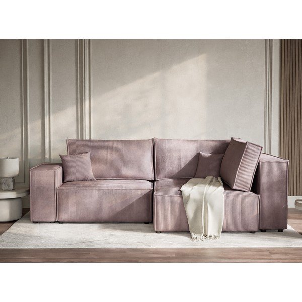 Lilla velvetist diivanvoodi/panipaigaga nurgadiivan (parempoolne/L-kujuline) Tonga - Maison de Rêve-image-1