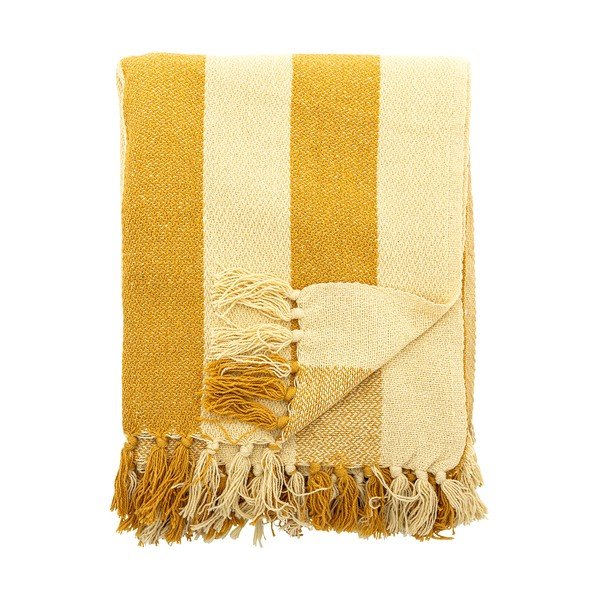 Kollane taaskasutatud puuvillast tekk 130x160 cm Frello - Bloomingville