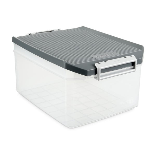 Průhledný úložný box se šedým víkem Ta-Tay Storage Box, 14 l