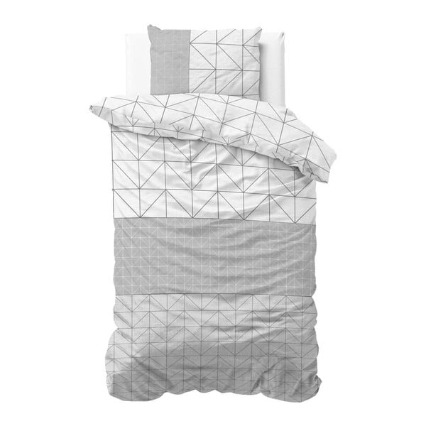 Šedo-bílé bavlněné povlečení na jednolůžko Sleeptime Gino, 140 x 220 cm