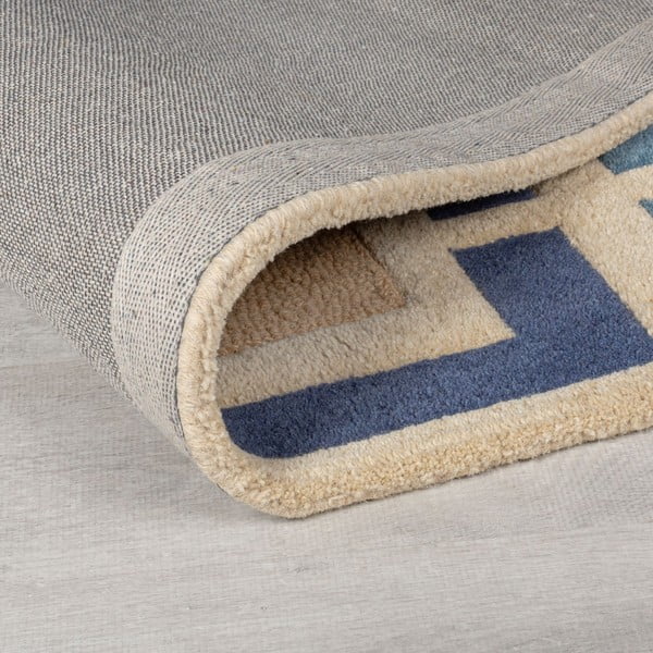 Sinine-oranž käsitsi kootud villane vaip 60x230 cm Retro Blocks - Flair Rugs-image-2