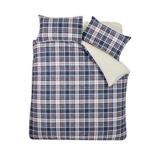 Sinine/beež lambavillast voodipesu kaheinimesevoodile 200x200 cm Cosy Sherpa Check - Catherine Lansfield