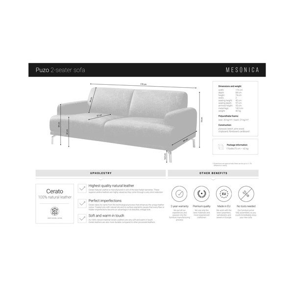 Konjaki pruun nahast diivan , 170 cm Puzo - MESONICA-image-4