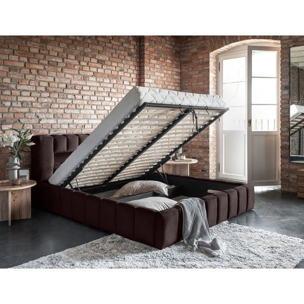 Tumepruun polsterdatud kaheinimesevoodi koos panipaiga ja voodipõhjaga 160x200 cm Lamica - ELTAP-image-3