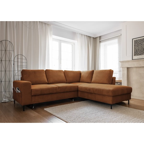 Pruun velvetist diivanvoodi (paremas nurgas) Lofty Lilly - Miuform-image-3