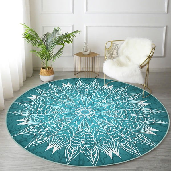 Türkiissinine pestav ümmargune vaip, sobitub robottolmuimejaga ø 120 cm Comfort - Mila Home-image-4