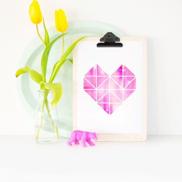 Plakát Origami Herz Pink, A3