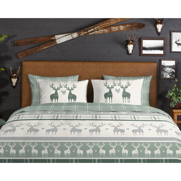 Roheline-kreem pikendatud flanellist voodipesu kaheinimesevoodile 200x220 cm Bjirk - Good Morning-image-2