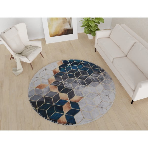 Pestav ümmargune vaip valge-petrooli värvi ø 100 cm - Vitaus-image-1