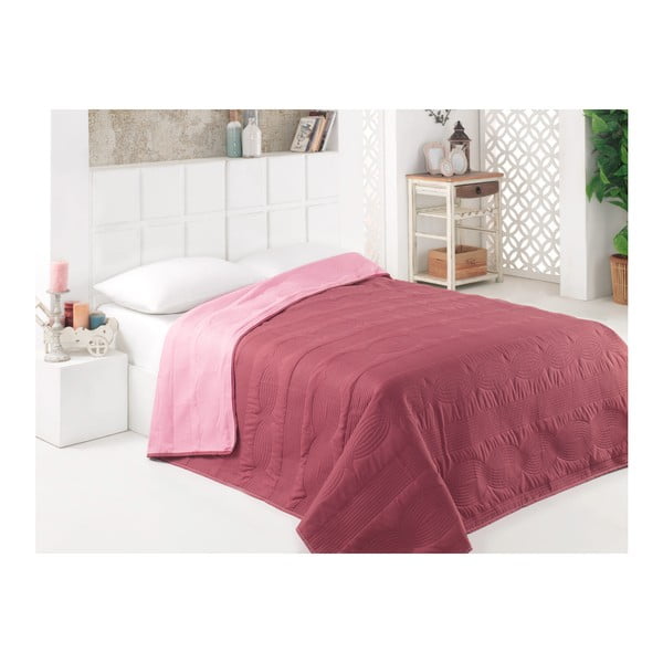 Růžovo-hnědý oboustranný přehoz přes postel z mikrovlákna, 160 x 220 cm