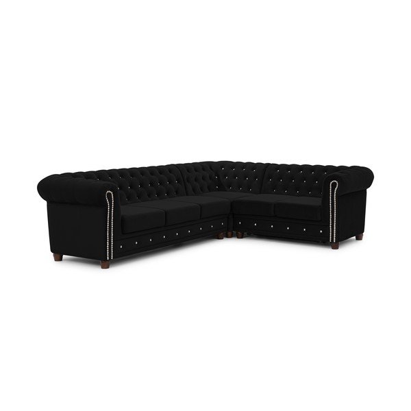 Must sametist nurgadiivanvoodi (parem nurk/L-kujuline) York Blik - Ropez