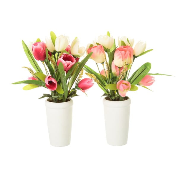 Sada 2 umělých květin ve tvaru tulipánů v květináči Unimasa