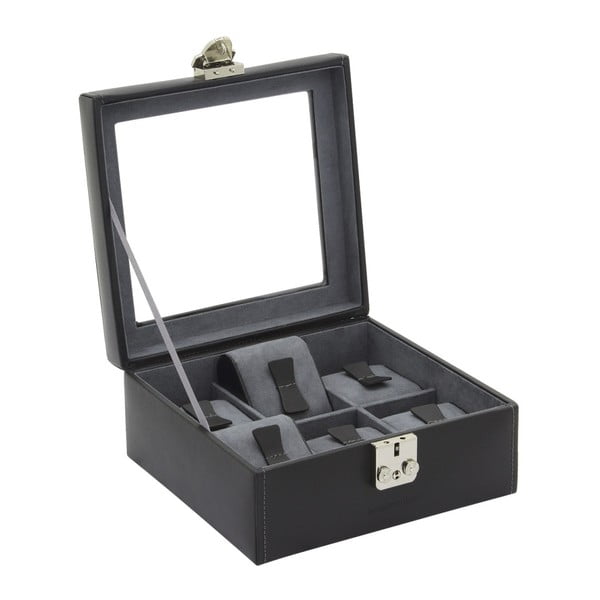 Černý kožený box na 6 hodinek Friedrich Lederwaren Infinity