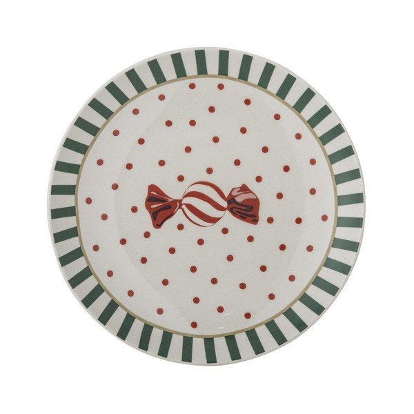 Valge jõulumotiiviga magustoidutaldrik kivikeraamikast, ø 16 cm Yule - Bloomingville