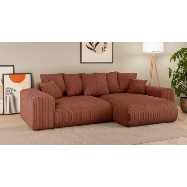 Tellisevärvi velvetist panipaigaga nurgadiivanvoodi (muutuv) Luma – Ropez-image-1