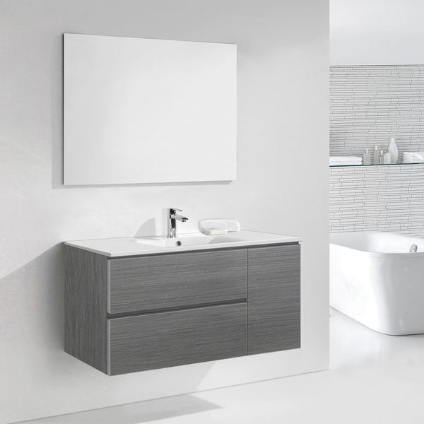 Koupelnová skříňka s umyvadlem a zrcadlem Happy, odstín šedé, 120 cm