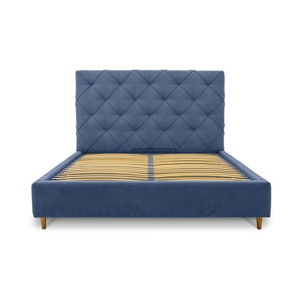 Sinine polsterdatud kaheinimesevoodi koos panipaiga ja voodipõhjaga 160x200 cm Bee - Scandic-image-3