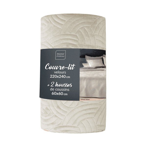 Kreemikas sametist voodikatte ja padjapüüri komplekt 220x240 cm Solange - douceur d'intérieur
