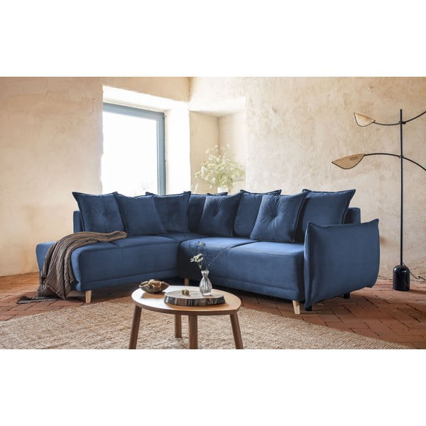 Tumesinine velvetist nurgadiivanvoodi (vasak nurk) Lazy Lukka - Miuform-image-1