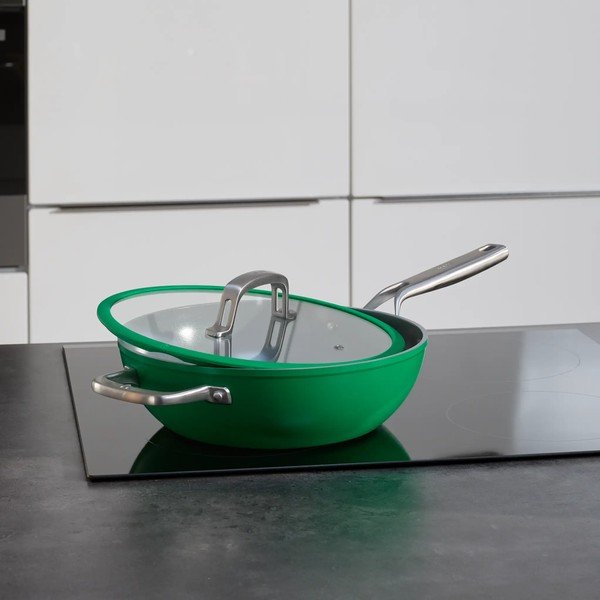 Alumiiniumist wok-pann koos kaane ja mittenakkuva pinnaga ø 28 cm Meda 3.0 - FABINI-image-1