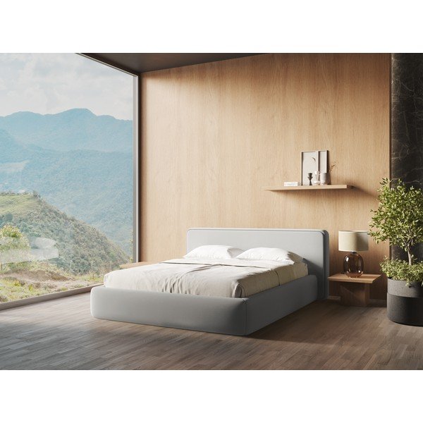 Helehall polsterdatud kaheinimesevoodi koos voodipõhja ja panipaigaga 140x200cm Kiana - Makamii-image-1