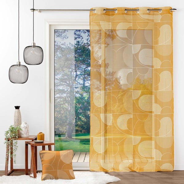 Kollane voile kardin 140x280 cm Esquisse - douceur d'intérieur-image-2