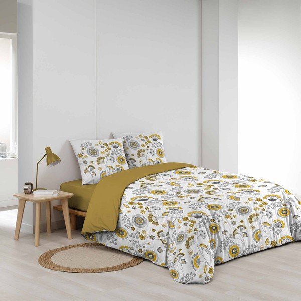 Kollane-valge pikendatud musliinist voodipesu kaheinimesevoodile 260x240 cm Garance - douceur d'intérieur-image-1