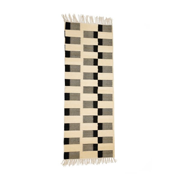 Černo-bílý bavlněný koberec Simla Geometrico, 140 x 70 cm