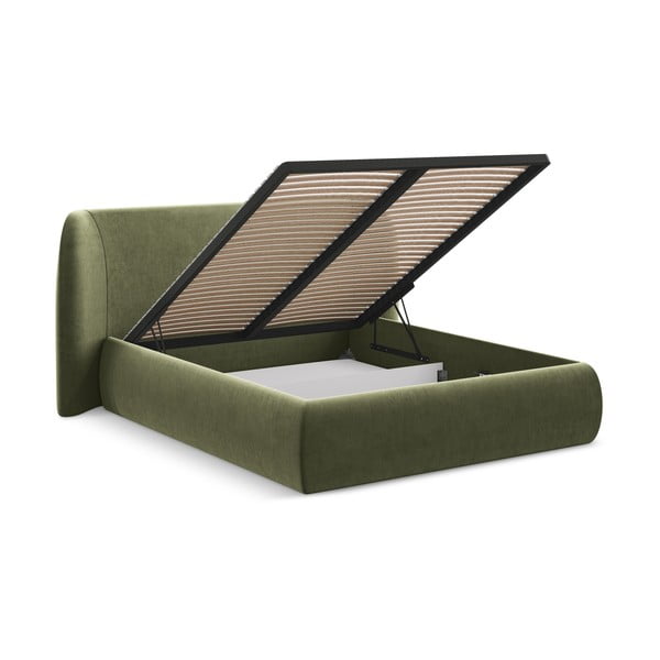 Roheline polsterdatud kaheinimesevoodi koos voodipõhja ja panipaigaga 160x200cm Hauke - Makamii-image-2