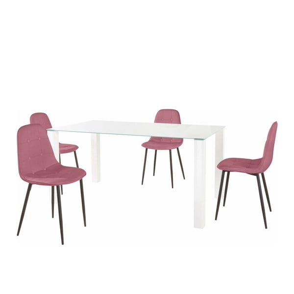 Sada jídelního stolu a 4 růžových židlí Støraa Dante, délka stolu 160 cm