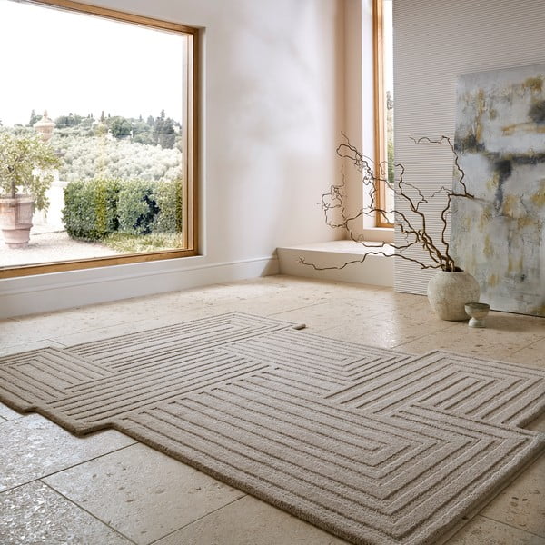 Beež käsitsi kootud villane vaip 120x170 cm Zen Rectangles - Flair Rugs-image-1