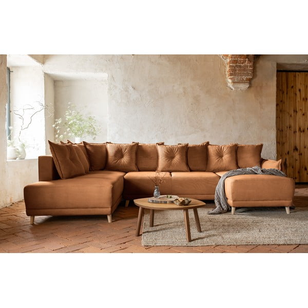 Tellisevärvi velvetist nurgadiivanvoodi (vasak nurk/"U") Lazy Lukka - Miuform-image-1