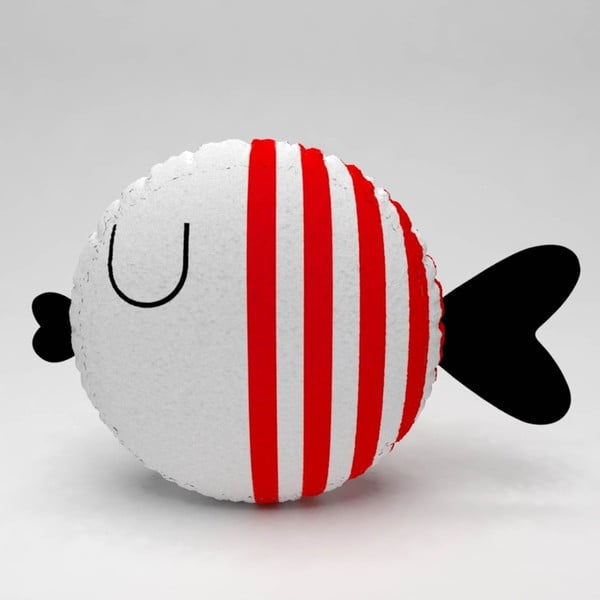 Bílý polštářek s červenými pruhy Fishie, ⌀ 32 cm