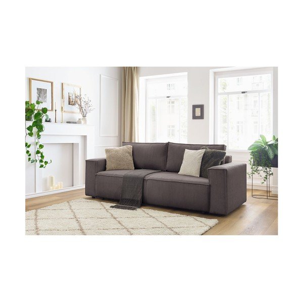 Tumepruun velvetist diivanvoodi 245 cm Nihad - Bobochic Paris-image-3