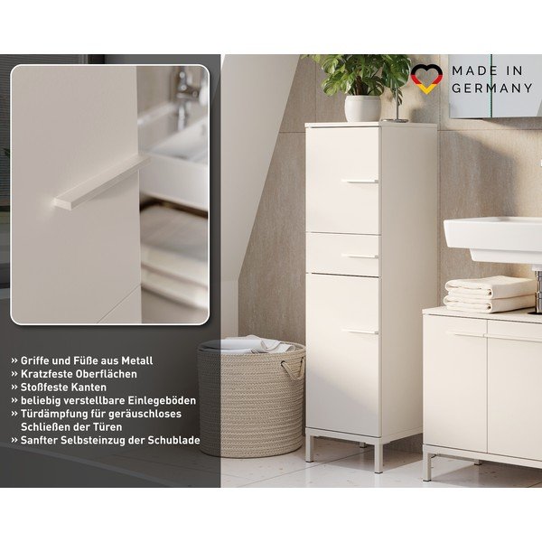 Kreemikas matt kõrge/kitsas vannitoakapp 34x123 cm Laurino - Germania-image-4